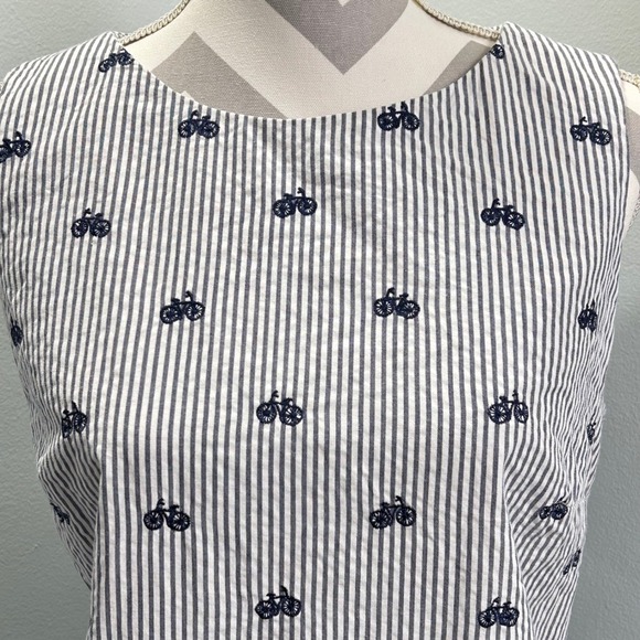 Cynthia Rowley Seersucker Bicycle Print Scalloped Edge Sleeveless Dress 10 - Picture 4 of 12